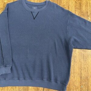 Aerie Women’s Oversized Waffle Knit Textured Blue Crewneck Sweater